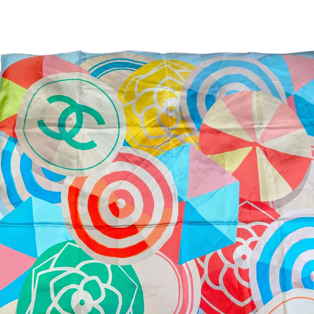 Chanel Multicolor Camellia CC Print Silk Square Scarf - Picture 2 of 4